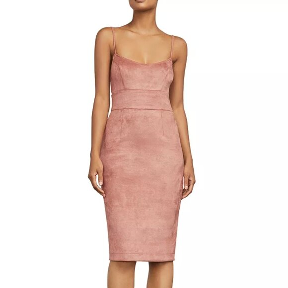 Women BCBGMAXAZRIA Alese Faux-Suede Dress Knee Length in Rose Pink Size Small - Picture 1 of 11